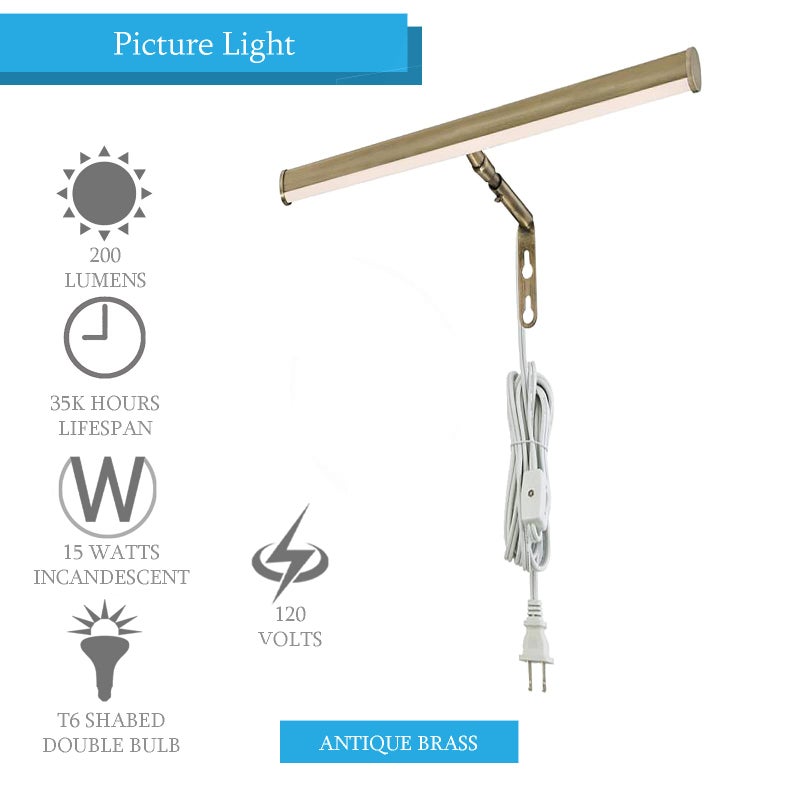 Ciata Picture Light Picture Frame Light Adjustable 14-Inches Integrated LED Art Light, 15 Watt Metal Picture Lights for Wall, Artwork Light with in-line On/Off Switch E12 Candelabra Base Antique Brass - Image 5